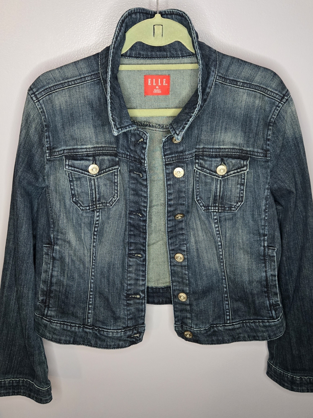 ELLE Women's Washed Blue Denim Jacket XL